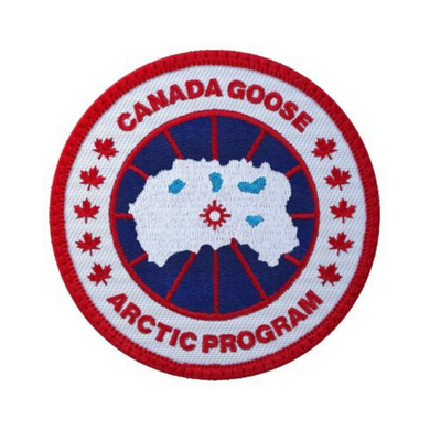 Canada Goose Arctic Program patch with red, white, and blue design on a white background