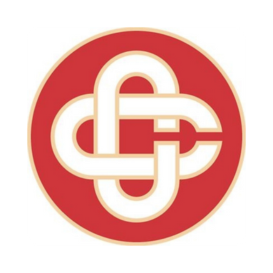 Casablanca Logo with a white knot design on a red background