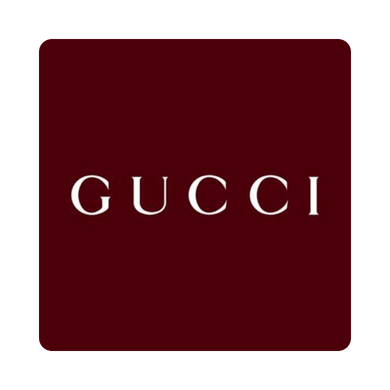 Gucci logo on a red background