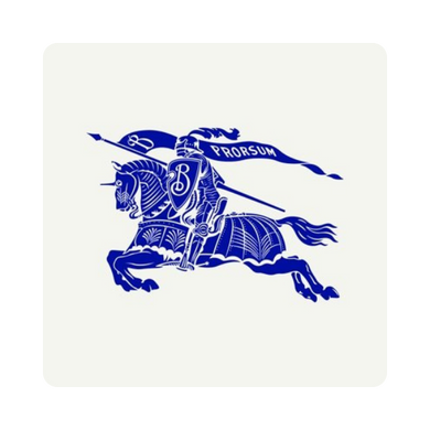 Blue Burberry logo of a horse and rider on a white background